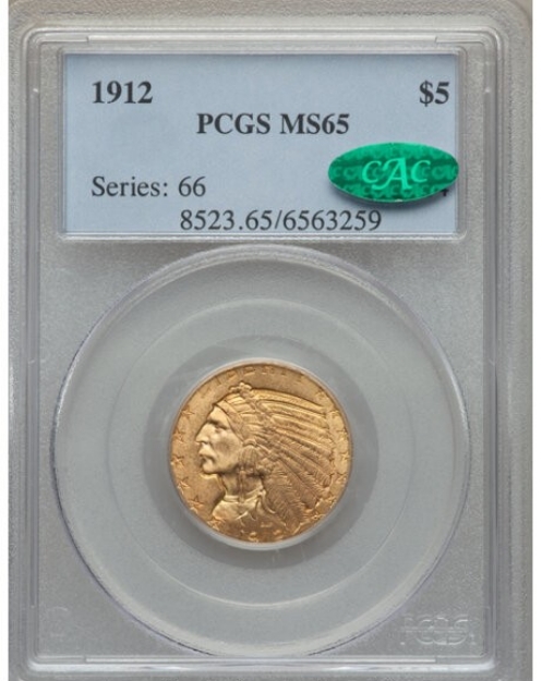 1912 $5 Indian Head Half Eagle MS65 1