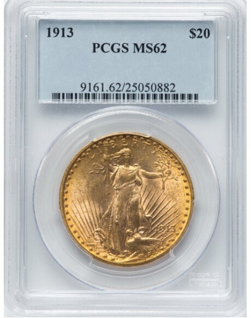 1913 $20 St. Gaudens Double Eagle MS62 1