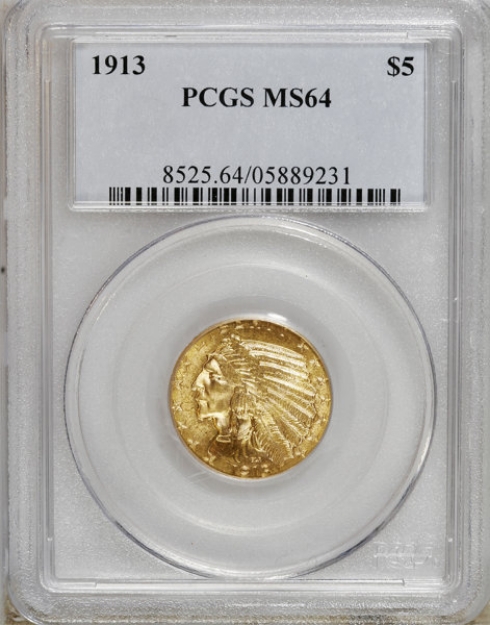 1913 $5 Indian Head Half Eagle MS64 1