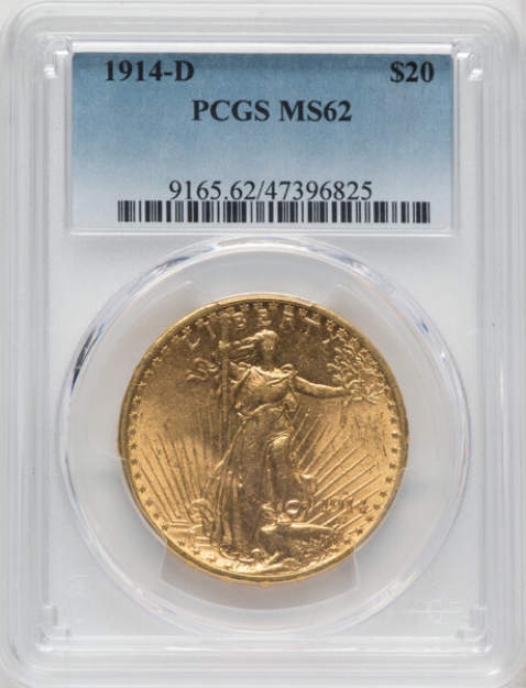 1914-D $20 St. Gaudens Double Eagle MS62 1