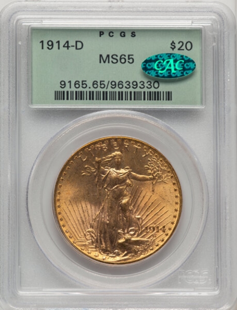 1914-D $20 St. Gaudens Double Eagle MS65 1