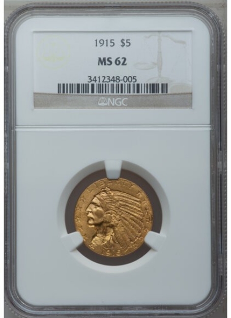 1915 $5 Indian Head Half Eagle MS62 1