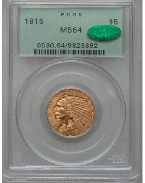 1915 $5 Indian Head Half Eagle MS64 1