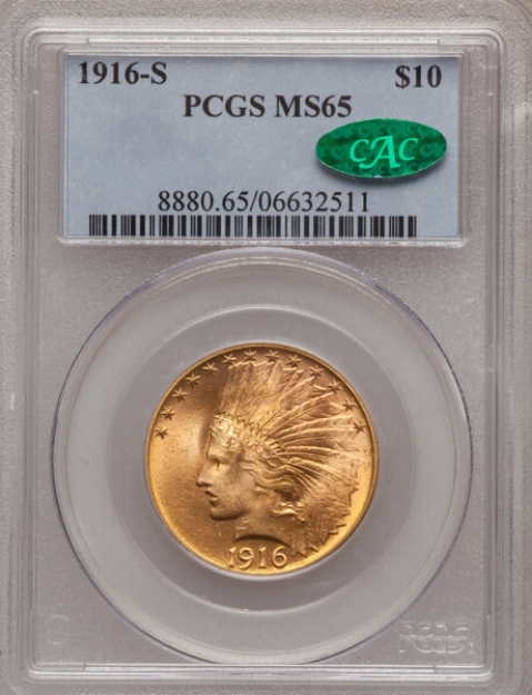 1916-S $10 Indian Head Eagle MS65 1