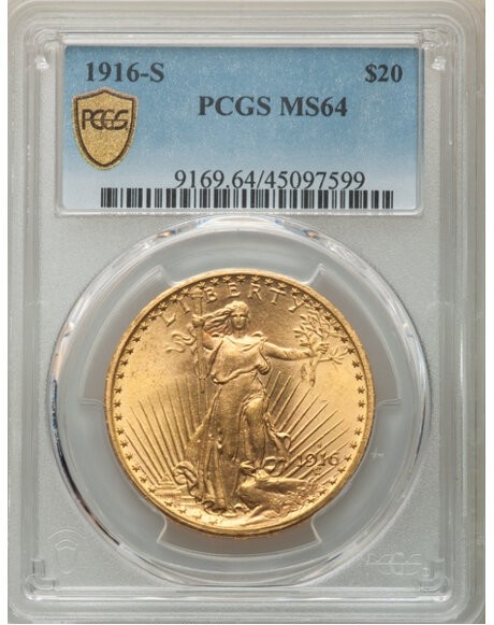 1916-S $20 St. Gaudens Double Eagle MS64 1