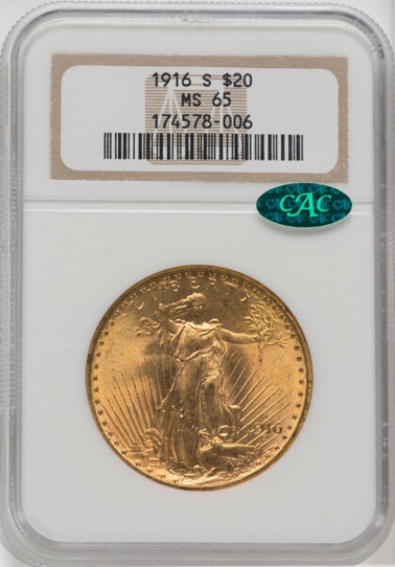 1916-S $20 St. Gaudens Double Eagle MS65 1