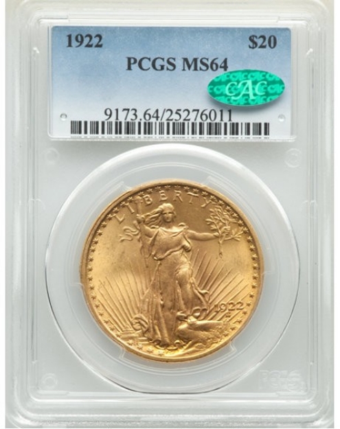 1922 $20 St. Gaudens Double Eagle MS64 1