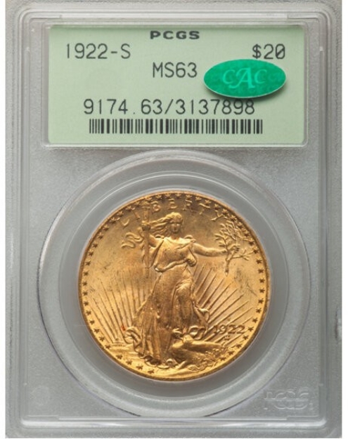 1922-S $20 St. Gaudens Double Eagle MS63 1