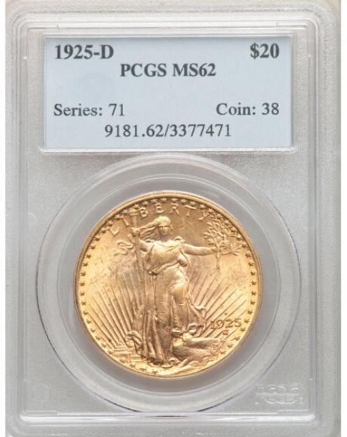 1925-D $20 St. Gaudens Double Eagle MS62 1