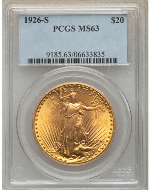 1926-S $20 St. Gaudens Double Eagle MS63 1