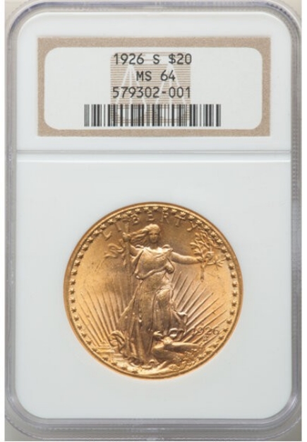 1926-S $20 St. Gaudens Double Eagle MS64 1