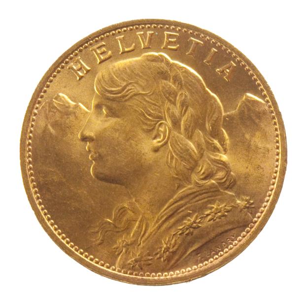 Picture of Swiss 20 Franc Gold BU (.1867, Varied Year)