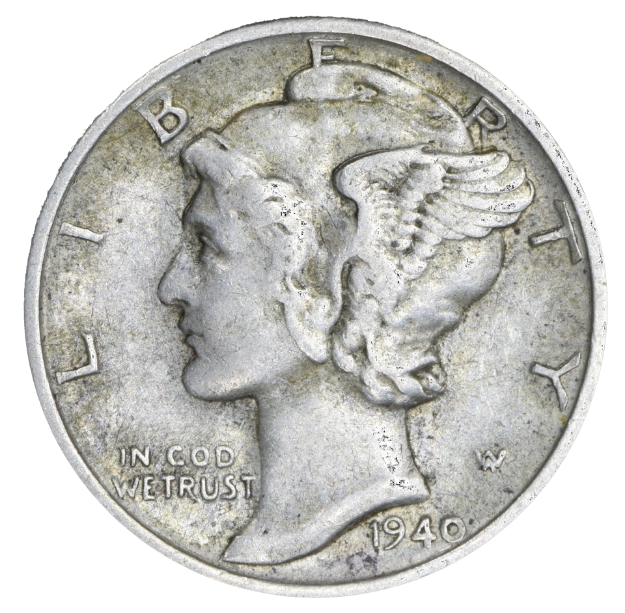 Picture of 90% Silver Dimes, Silver coins ($1 Face Value, Circulated, Varied Year)