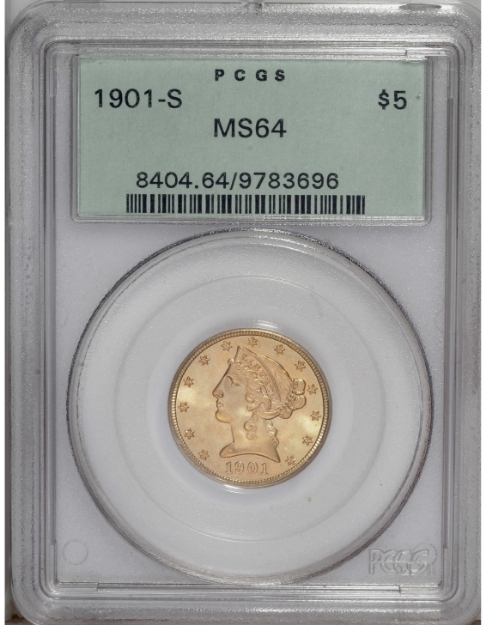 1901S $5 Liberty Half Eagle MS64