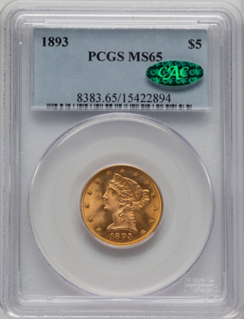 Picture of 1893 $5 Liberty Half Eagle MS65