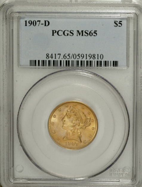 Picture of 1907D $5 Liberty Half Eagle MS65