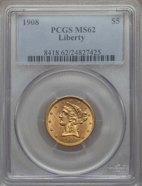 Picture of 1908 $5 Liberty Half Eagle MS62