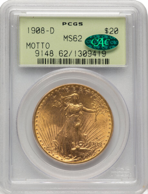 Picture of 1908DWM $20 St. Gaudens Double Eagle MS62