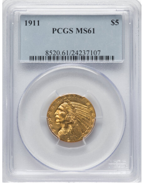 Picture of 1911 $5 Indian Head Half Eagle MS61