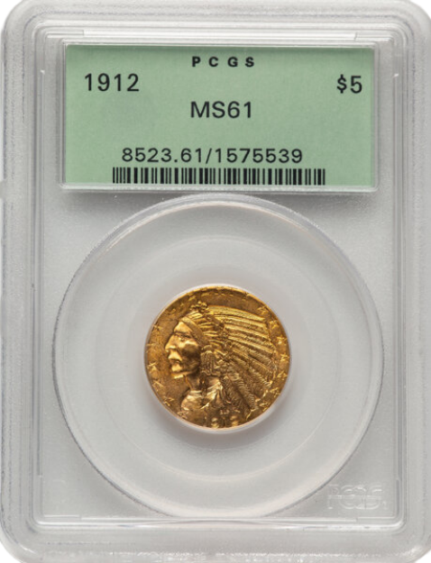 Picture of 1912 $5 Indian Head Half Eagle MS61
