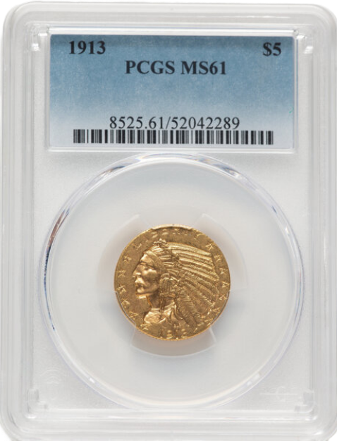 Picture of 1913 $5 Indian Head Half Eagle MS61