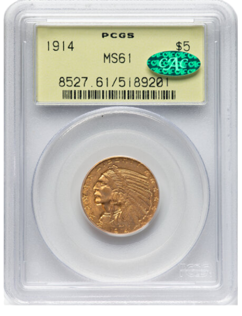 Picture of 1914 $5 Indian Head Half Eagle MS61