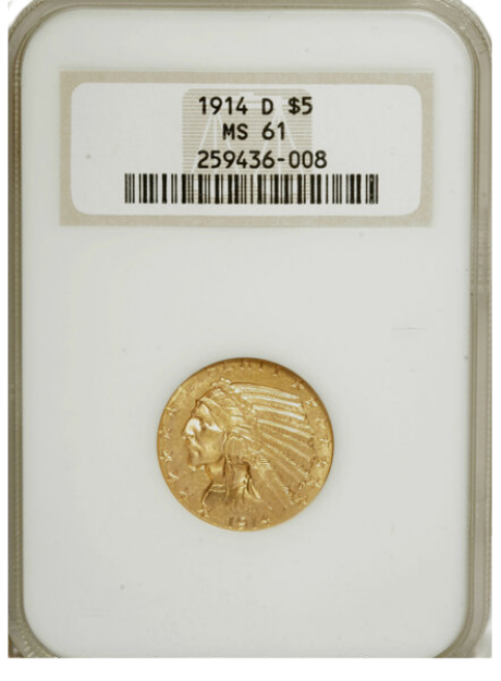 Picture of 1914D $5 Indian Head Half Eagle MS61