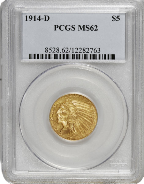 Picture of 1914D $5 Indian Head Half Eagle MS62