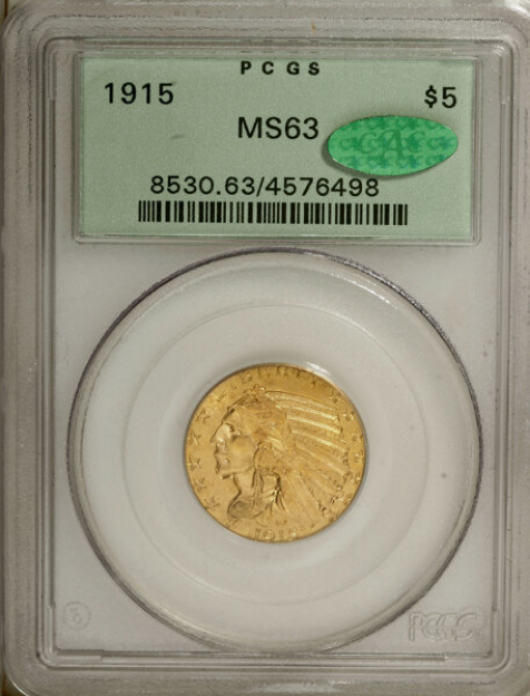 Picture of 1915 $5 Indian Head Half Eagle MS63