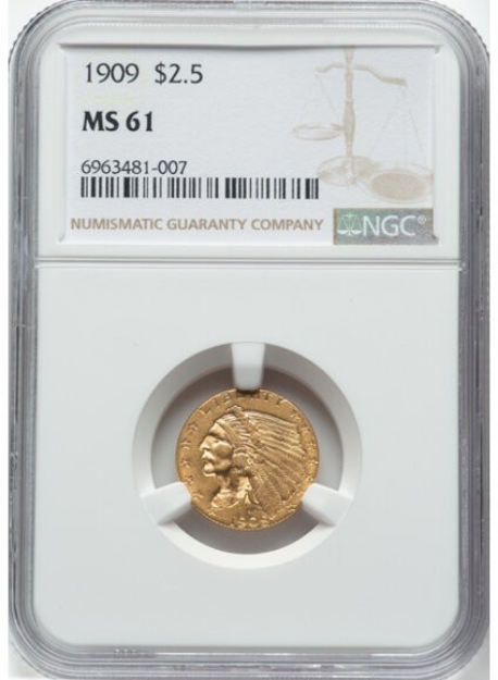 Picture of 1909 $2.50 Indian Head Quarter Eagle MS61