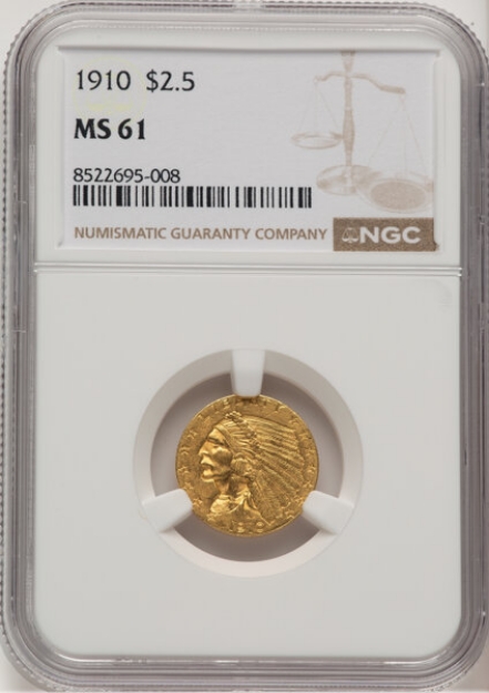 Picture of 1910 $2.50 Indian Head Quarter Eagle MS61