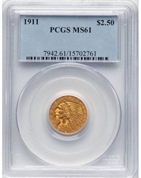 Picture of 1911 $2.50 Indian Head Quarter Eagle MS61