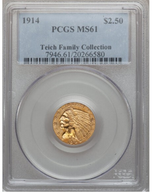 Picture of 1914 $2.50 Indian Head Quarter Eagle MS61