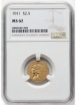 Picture of 1911 $2.50 Indian Head Quarter Eagle MS62