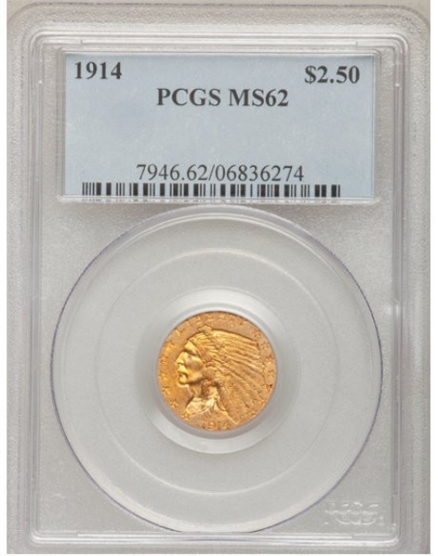 Picture of 1914 $2.50 Indian Head Quarter Eagle MS62