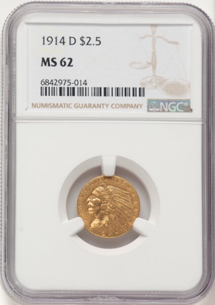 Picture of 1914D $2.50 Indian Head Quarter Eagle MS62