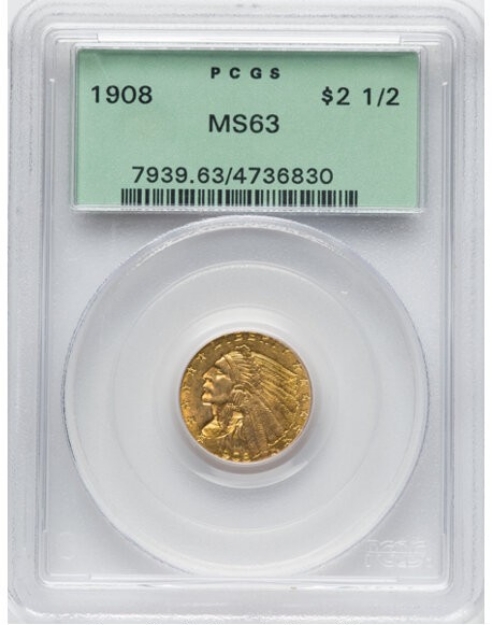 Picture of 1908WM $2.50 Indian Head Quarter Eagle MS63