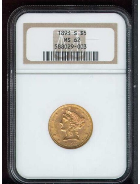Picture of 1893S $5 Liberty Half Eagle MS62