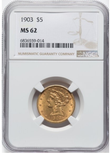 Picture of 1903 $5 Liberty Half Eagle MS62