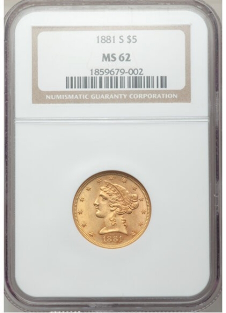 Picture of 1881S $5 Liberty Half Eagle MS62