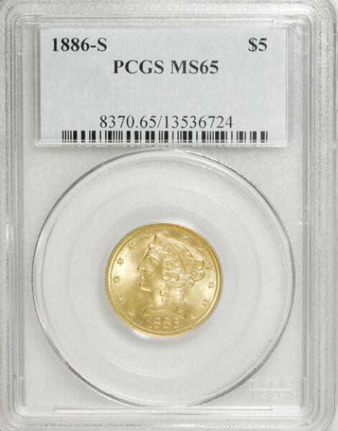 Picture of 1886S $5 Liberty Half Eagle MS65