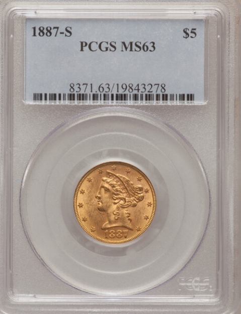 Picture of 1887S $5 Liberty Half Eagle MS63