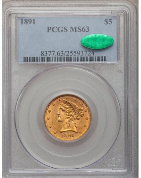 Picture of 1891 $5 Liberty Half Eagle MS63