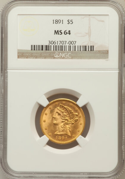 Picture of 1891 $5 Liberty Half Eagle MS64