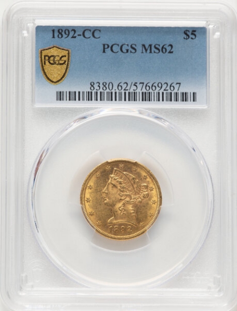 Picture of 1892CC $5 Liberty Half Eagle MS62