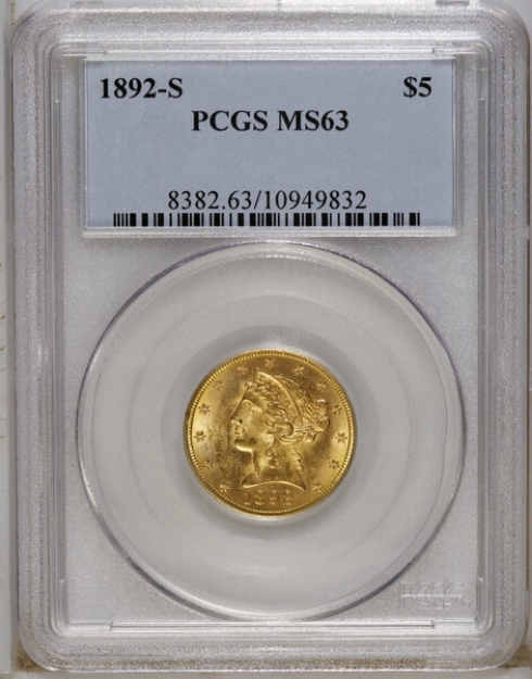 Picture of 1892S $5 Liberty Half Eagle MS63
