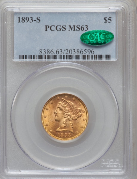 Picture of 1893S $5 Liberty Half Eagle MS63