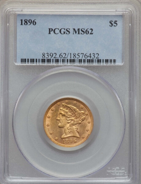 Picture of 1896 $5 Liberty Half Eagle MS62