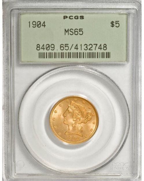Picture of 1904 $5 Liberty Half Eagle MS65