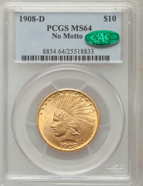Picture of 1908DNM $10 Indian Head Eagle MS64
